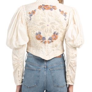 Free People Eyelet Beaded Embroidered Blouse